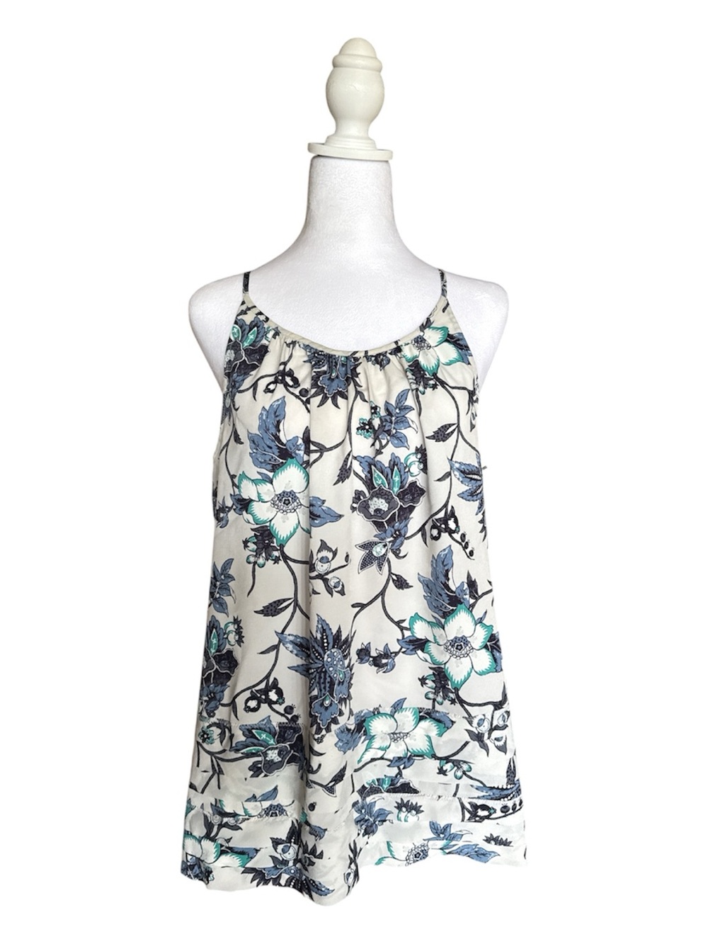LOFT Cream Floral Spaghetti-Strap Camisole with Blue Accents